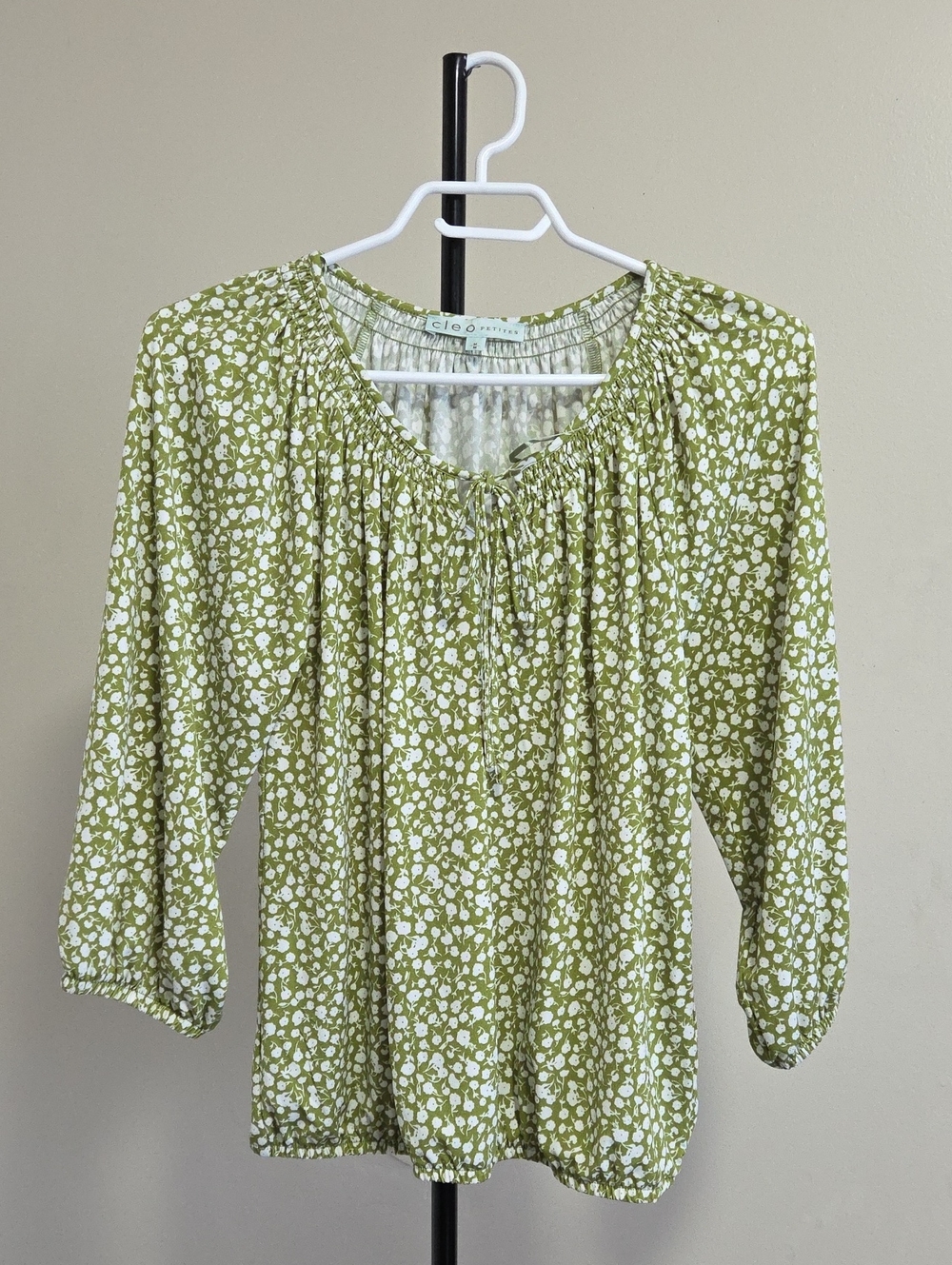 Cleo Olive Green Floral Peasant Blouse